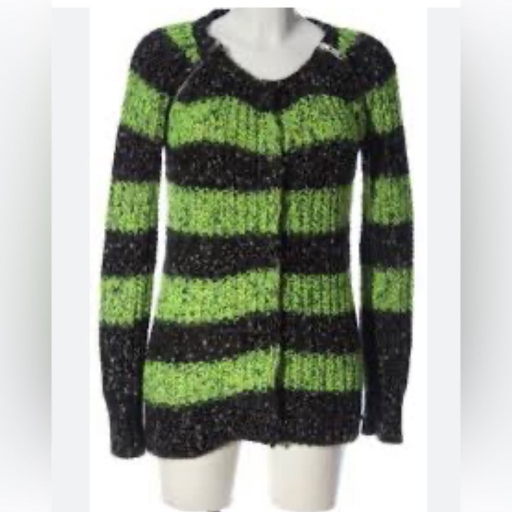 Mason Scotch Black Green Cardigan Chunky Knit Zipper Neck Snap Front Mohair S